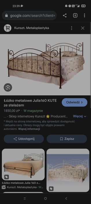 Łóżko metalowe kute 120x200cm