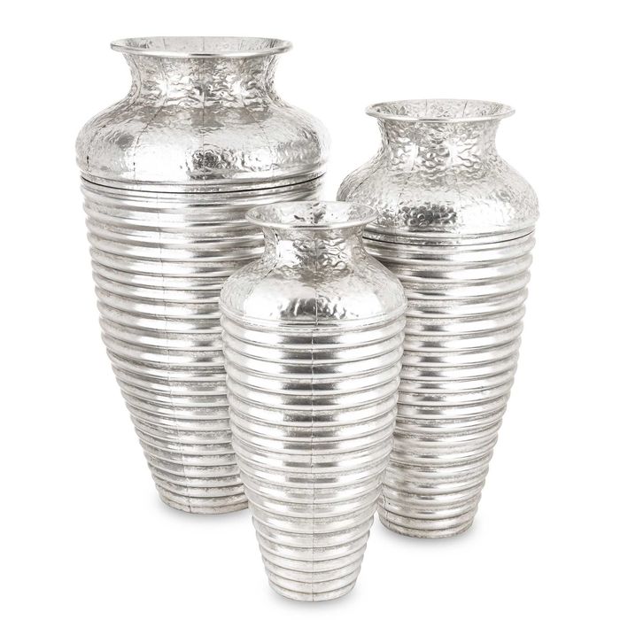 3 x Srebrna Wysoka Metalowa Osłonka Doniczka Wazon Komplet Loft 179617