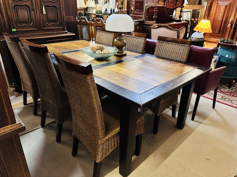 KOLONIALNY stół tekowy z 6 krzesłami z wikliny :)