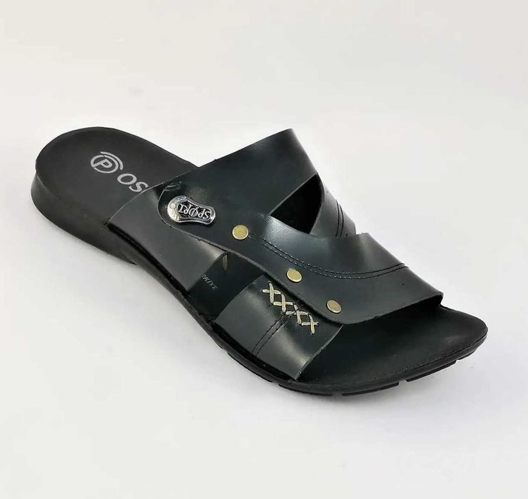 Мужские Шлёпанцы Тапочки Сланцы Чёрные Кожаные