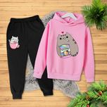 Dres Dziecięcy Kotek Kot Kawai Komplet Bluza Kangurka Spodnie 98-158