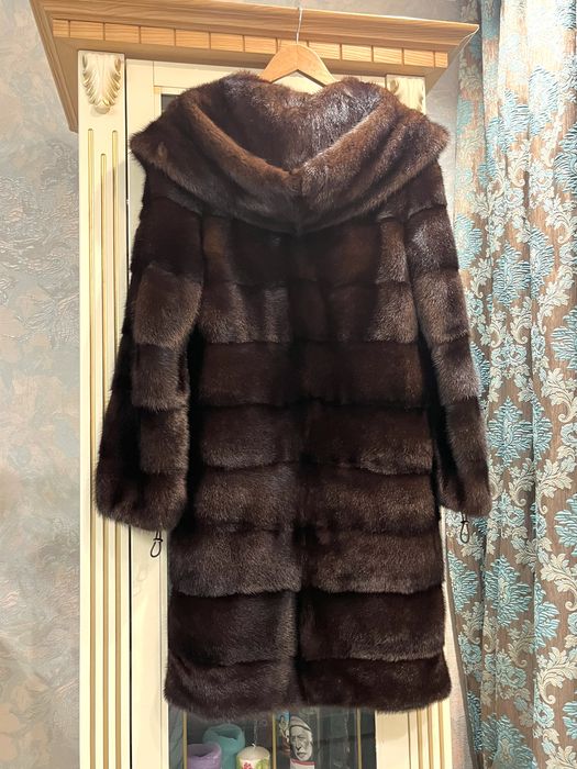 Ниже колен! Роскошная норковая шуба с капюшоном,шоколад!