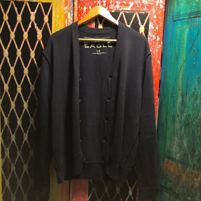 Granatowy bawełniany rozpinany sweter kardigan Vintage Eagle [L]