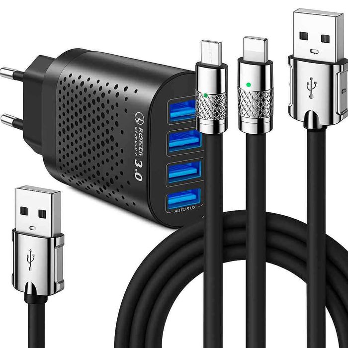 Zestaw ładowarka 4x USB i kabel 3w1 szybkie ładowanie 3 0 uniwersalna