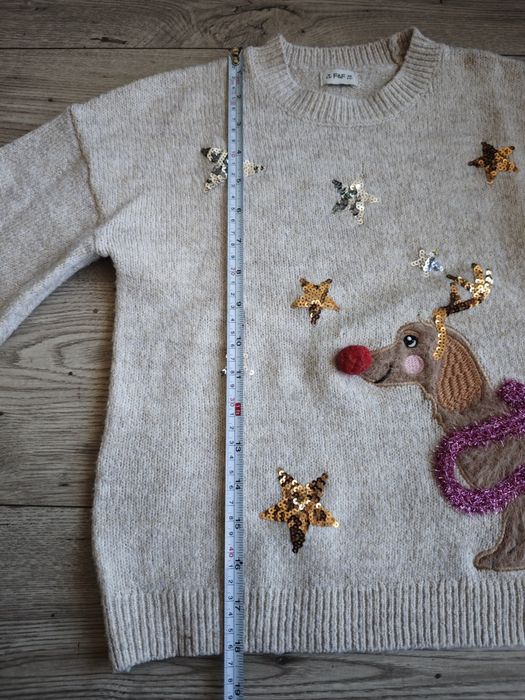 Sweter sweterek świąteczny jamnik F&F bufiasty rękaw r. 134