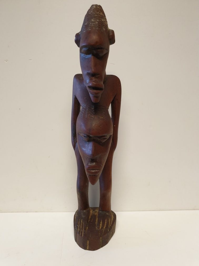 Antiga escultura africana de 2 cabeças em madeira exótica
