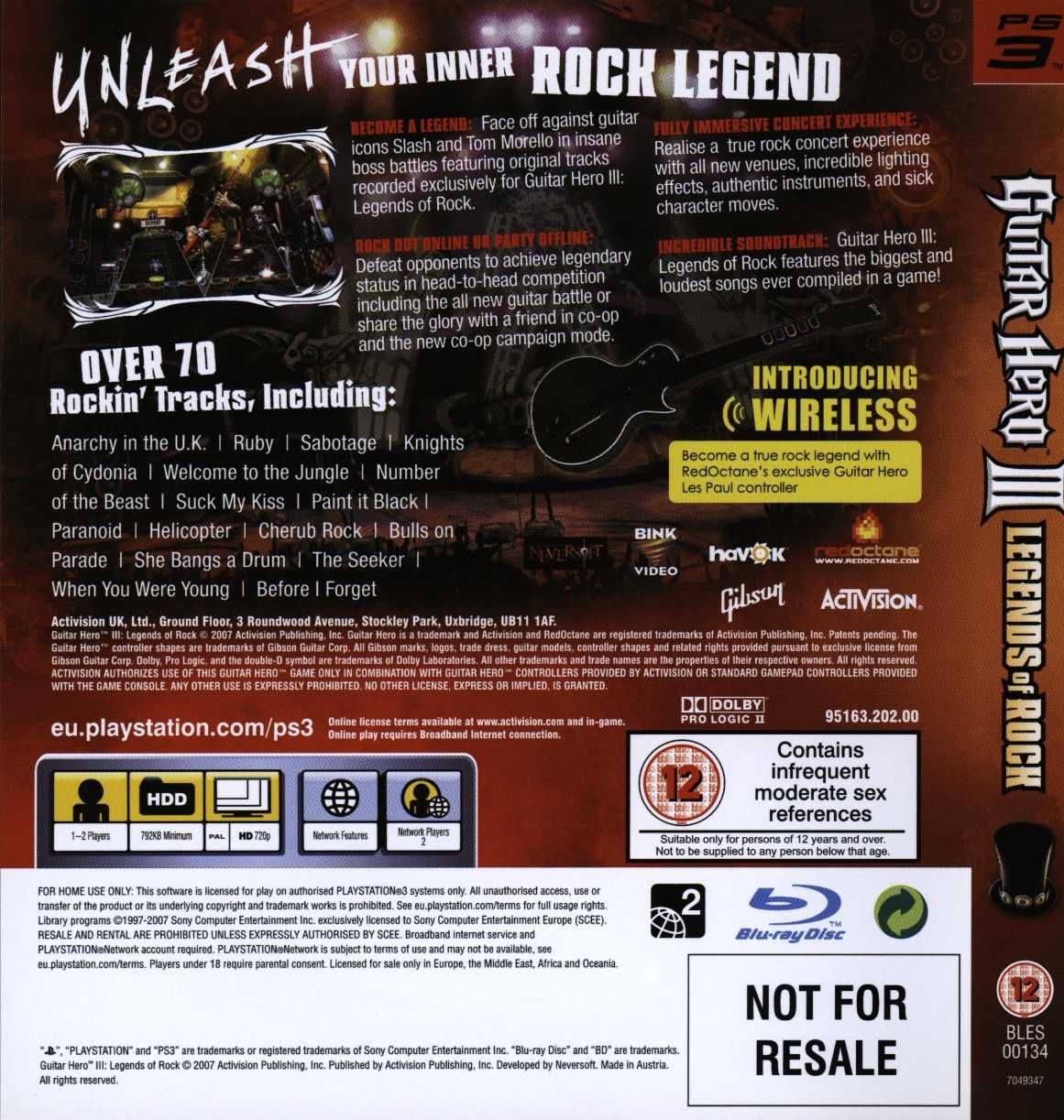 Guitar Hero 3: Legends of Rock Sony Playstation 3 PS3 stan idealny