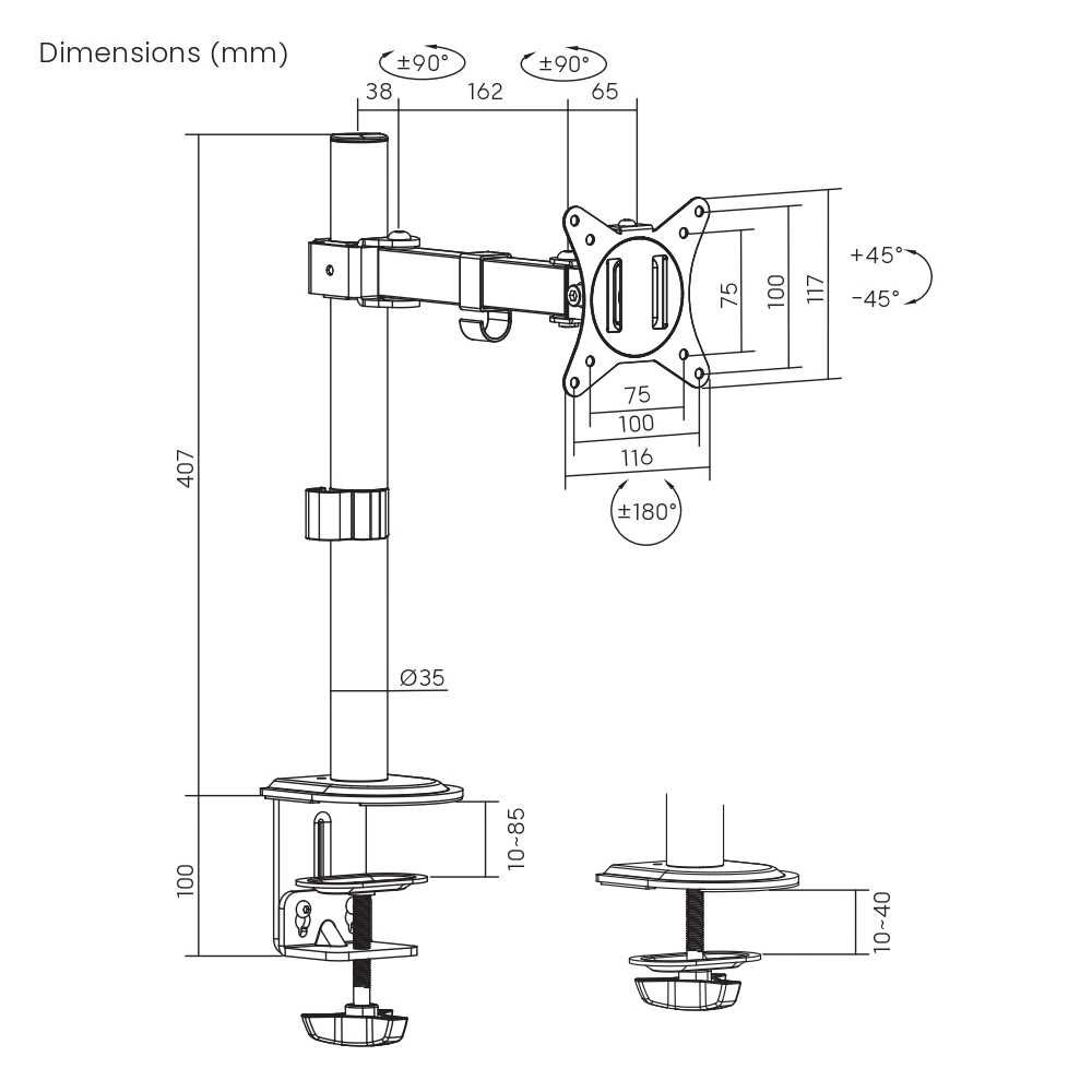 17"-32" Крепление для монитора Brateck LDT66-C011 Кронштейн монитора