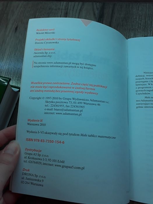 Małe tablice matematyka pomoce naukowe szkoła średnia ponadpodstawowa