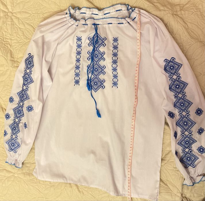 Вишиванка біло-блакитна 152 см (Сорочка вишита)