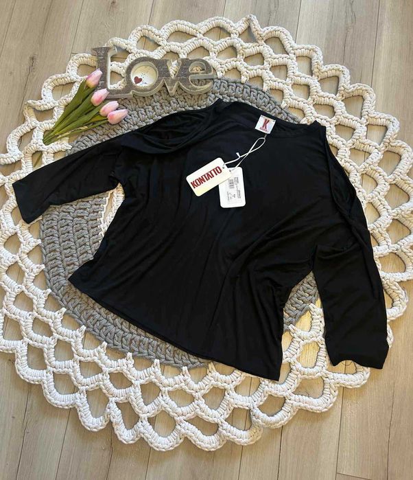 Kontatto nowa włoska bluzka czarna odkryte ramionar. M L XL z wiskozy