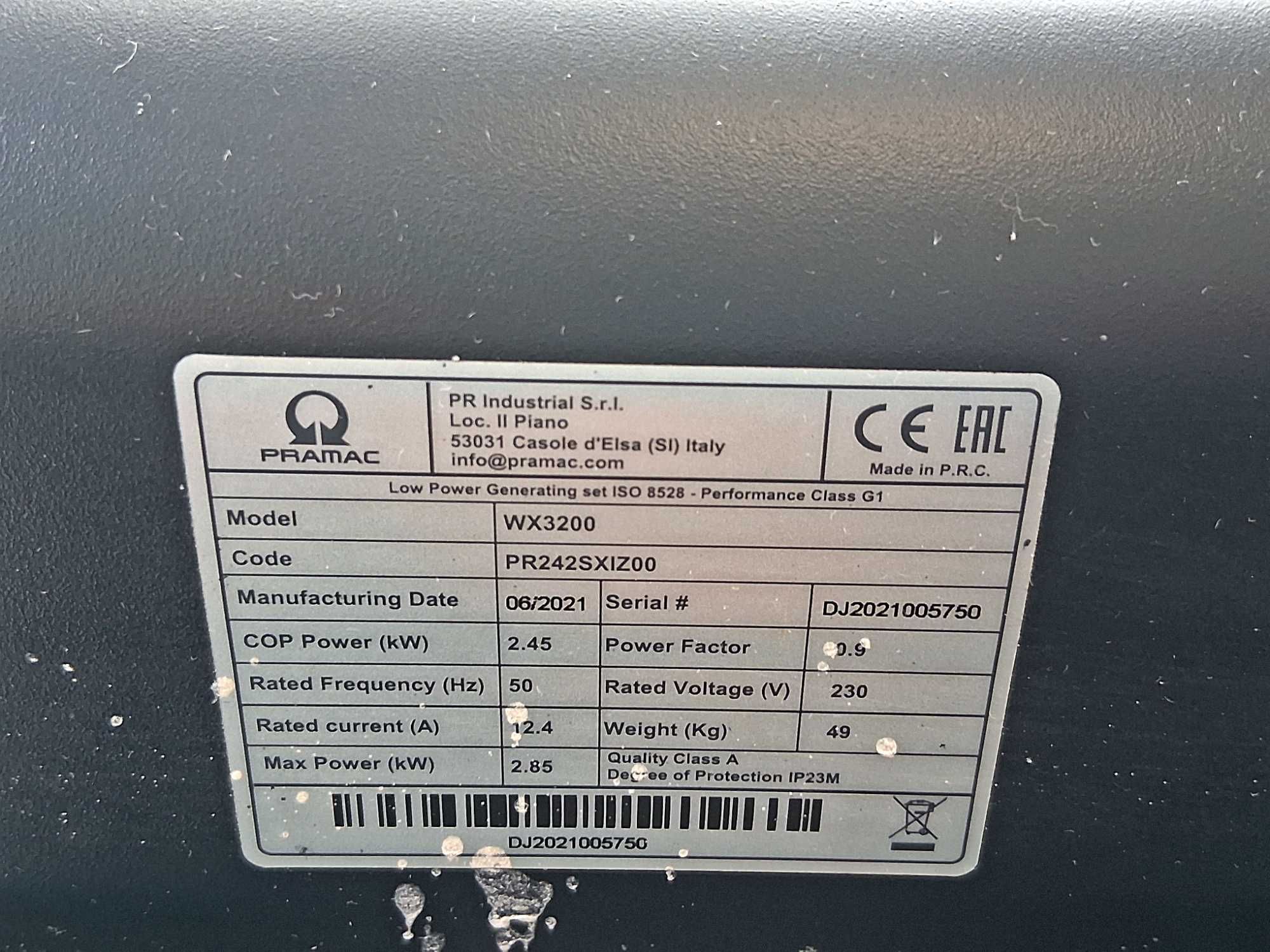 Agregat Prądotwórczy PRAMAC WX3200 AVR 17L 2850W 230V 2021R