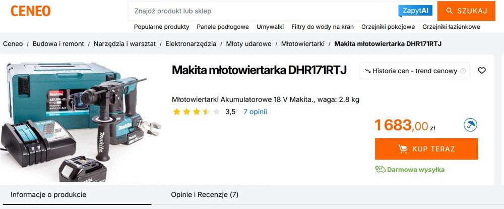 Młotowiartarka MAKITA DHR171RFJ 18 V SDS+ Akumulator 3Ah Kufer Igła !