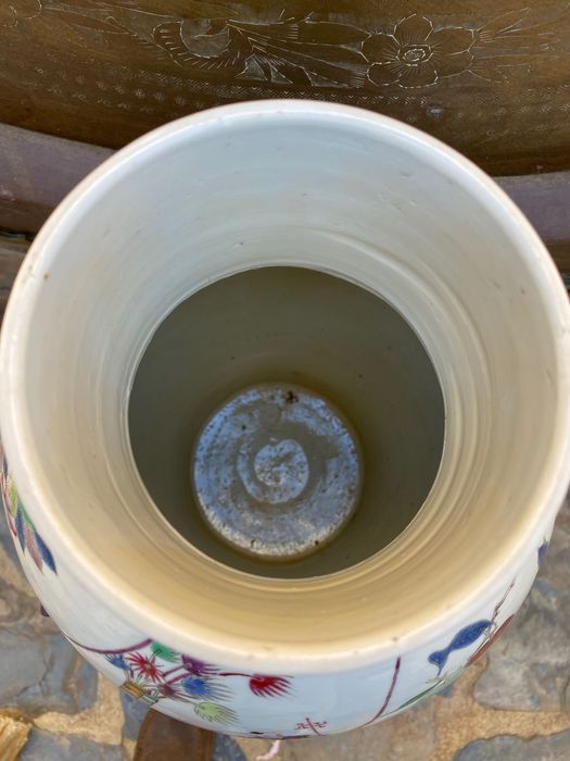 Pote de Chá Talha Porcelana Chinesa séc XVIII 56 cm Assinado