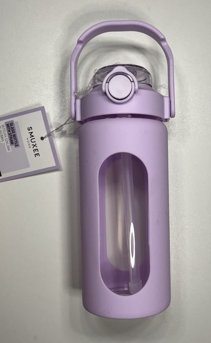 Butelka szklana Bidon Smukee ze słomką uchwyt 1L fioletowa liliowa