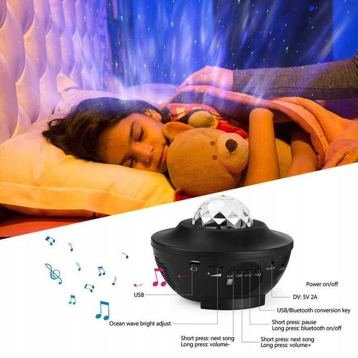 Projektor gwiazd star Lampka nocna LED USB + Pilot CZARNY