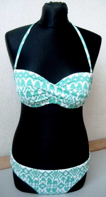 Bikini strój Lascana 38 M 75 B miętowe białe push up print strój