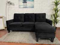 sofá chaise-longue reversível preto veludo NOVO