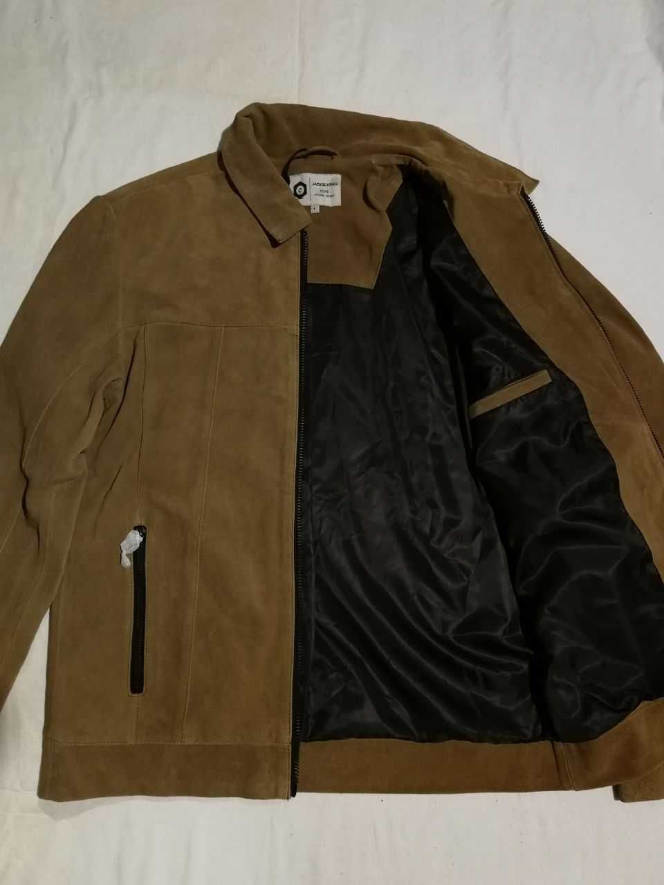 Мужская бежевая коричневая замшевая кожаная куртка Jack&Jones Superdry