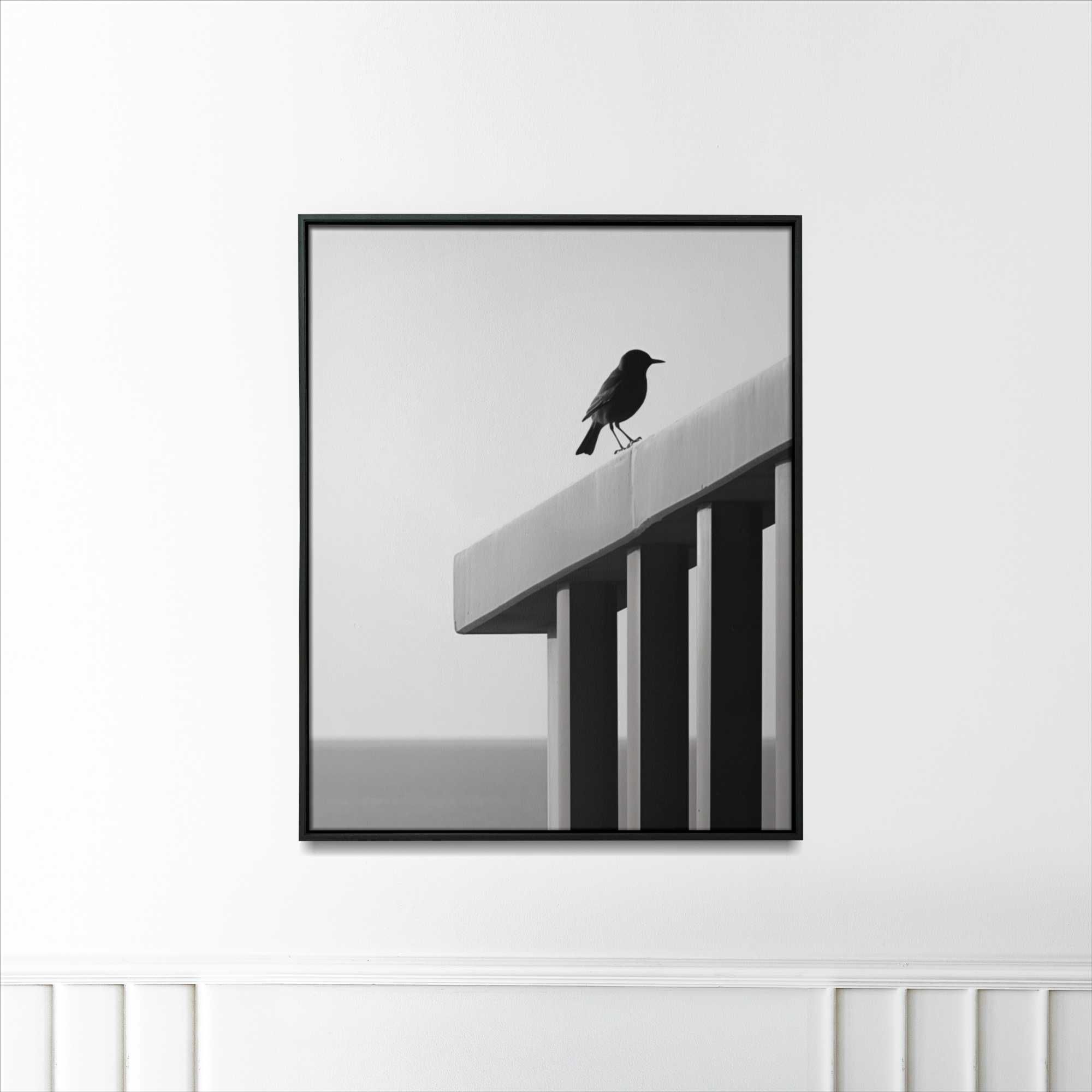 Plakat 20x20cm Samotna Odchłań | Czarny Ptak Czarno Białe Wróbel