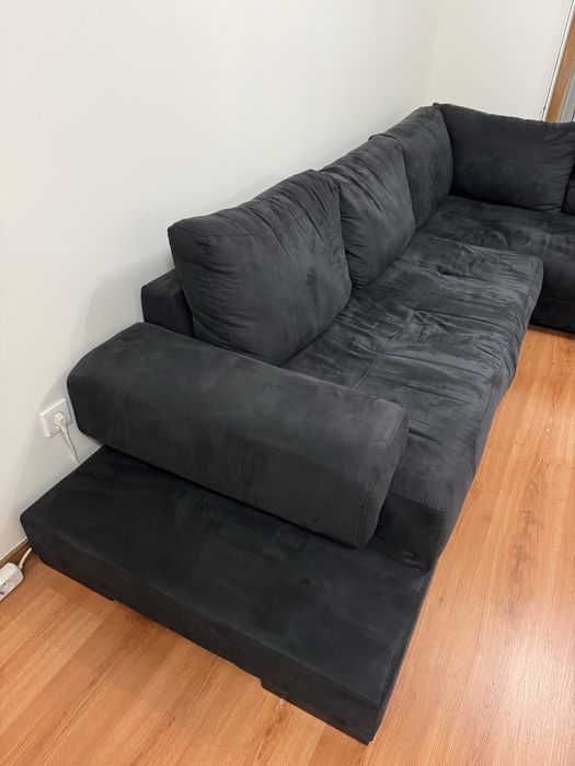 Sofa preto grande chaise long