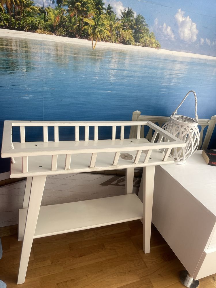 Drewniany bialy kwietnik półka boho glamour