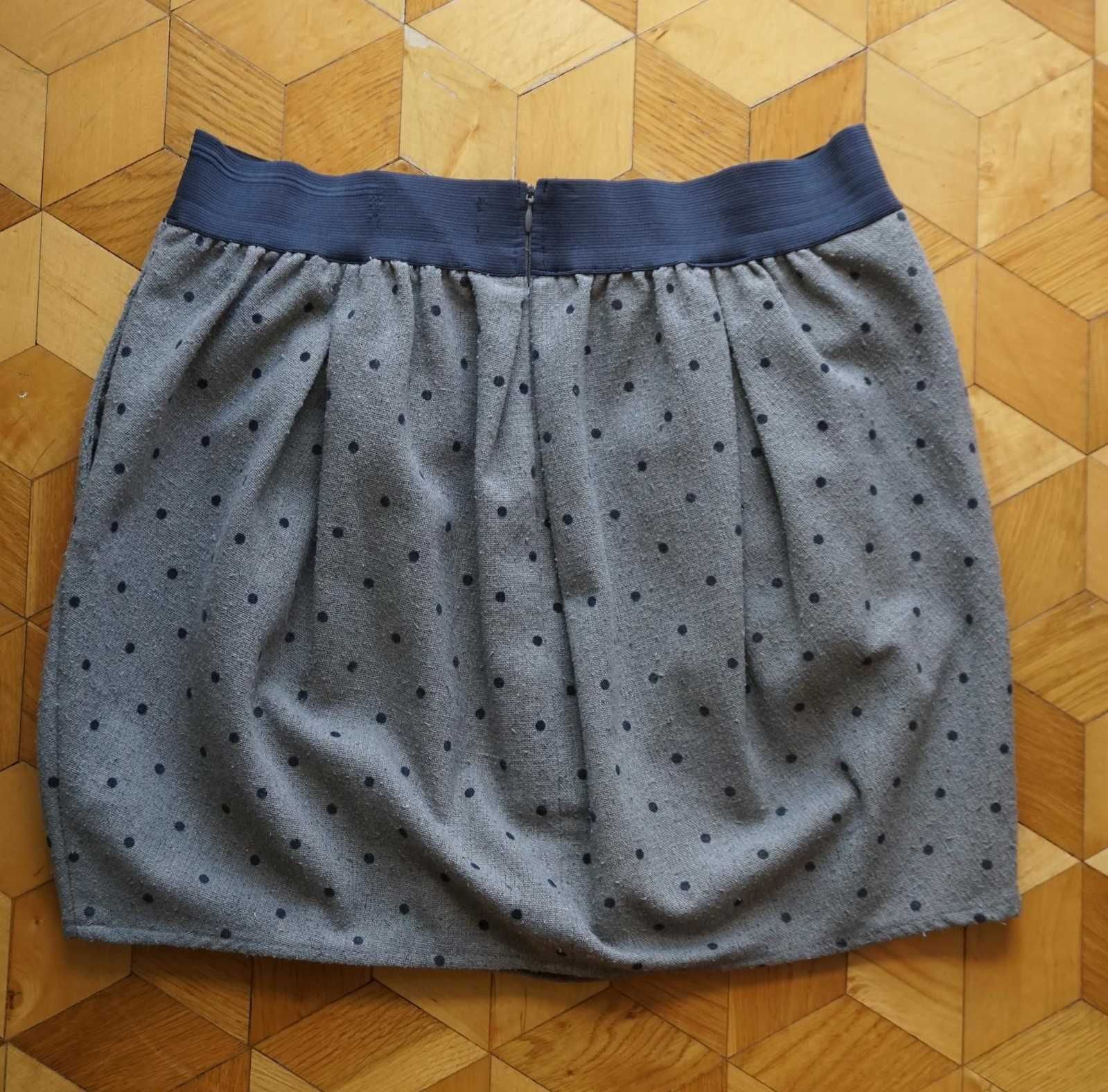 Spódniczka bombka 38 M Reserved szara kropki grochy granatowe vintage