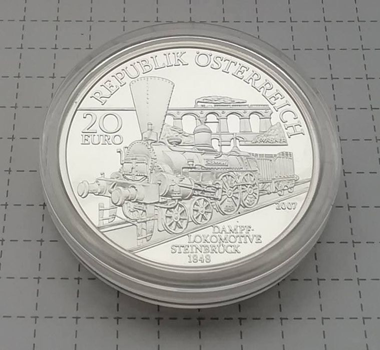 Австрія 20 євро 2007р. СРІБЛО. ПРУФ. Австрійська - Південна залізниця