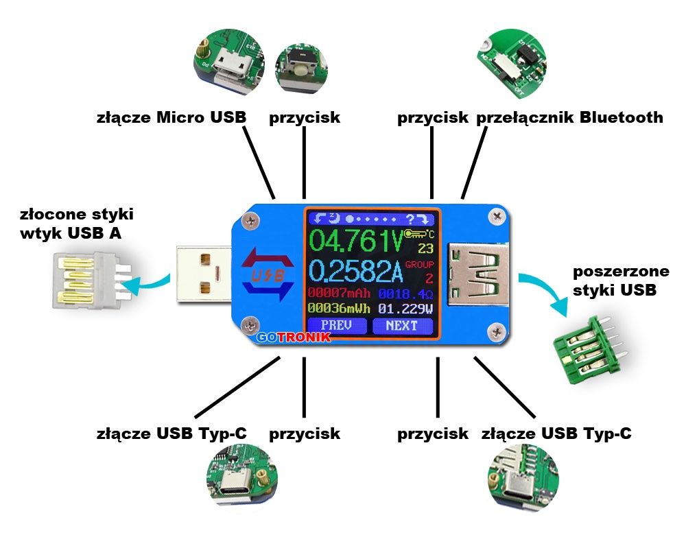 Miernik tester USB UM25C Bluetooth®