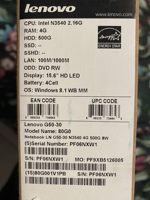 Laptop Lenovo G50-30 80G0