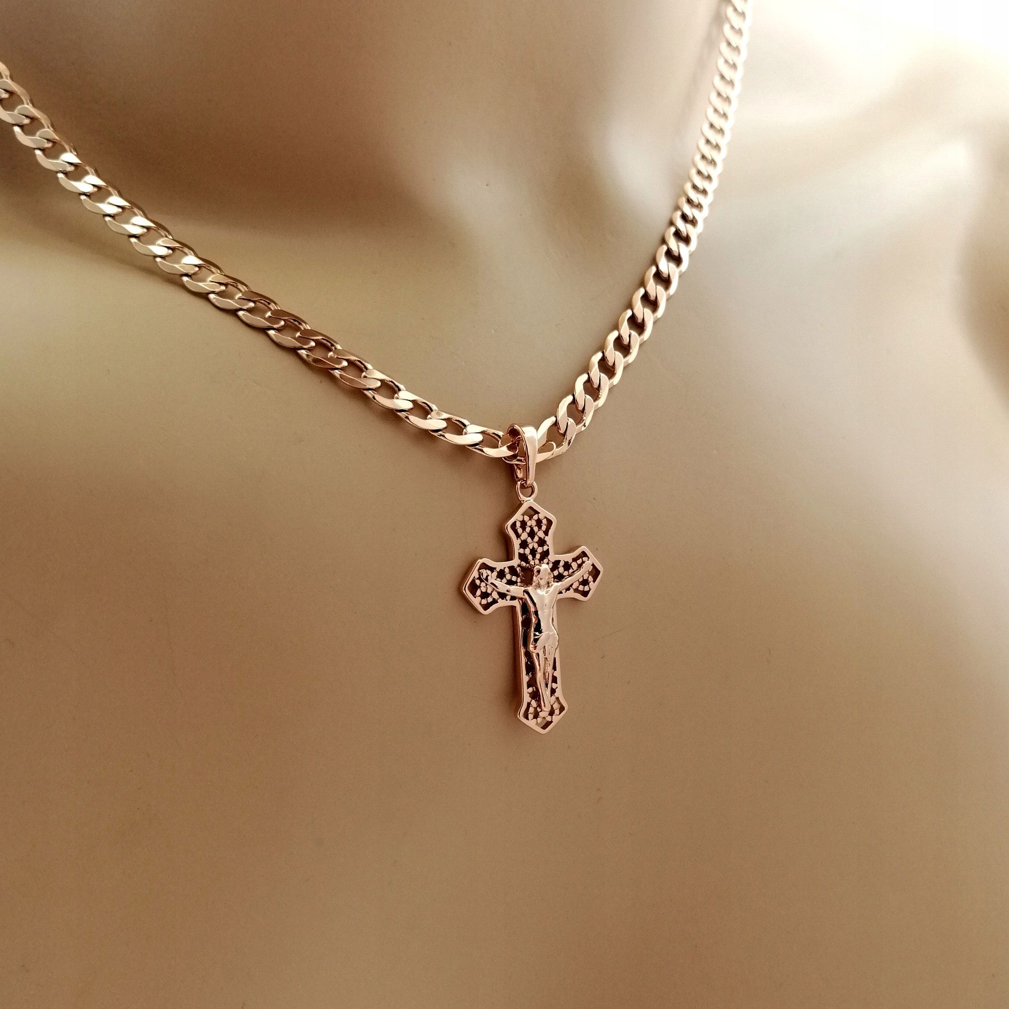Męski Łańcuszek + Zawieszka Krzyżyk Na Prezent 18k