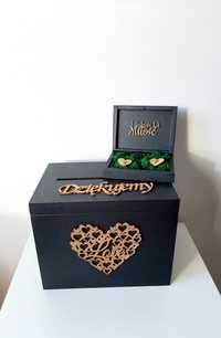 Czarne pudełko na koperty Pudełko na obrączki ślub wesele
