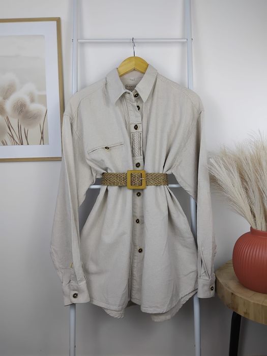 Lniana koszula narzutka bawełniana kurtka koszulowa vintage len XL 42