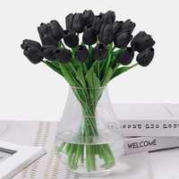 sztuczne tulipany z lateksu, prawdziwy w dotyku zestaw 10 sztuk czarny