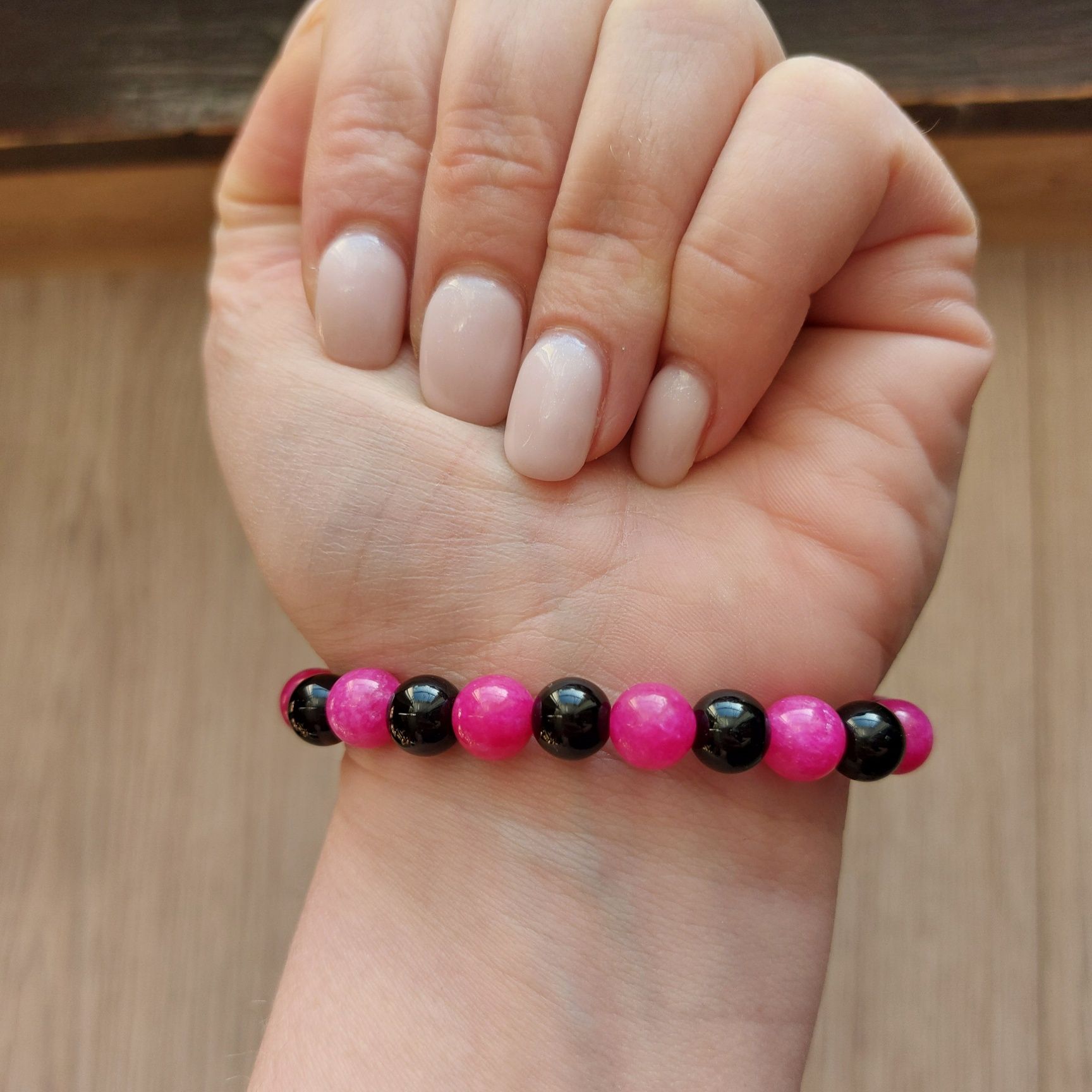 Bransoletka z kamieni naturalnych  jadeit + onyks