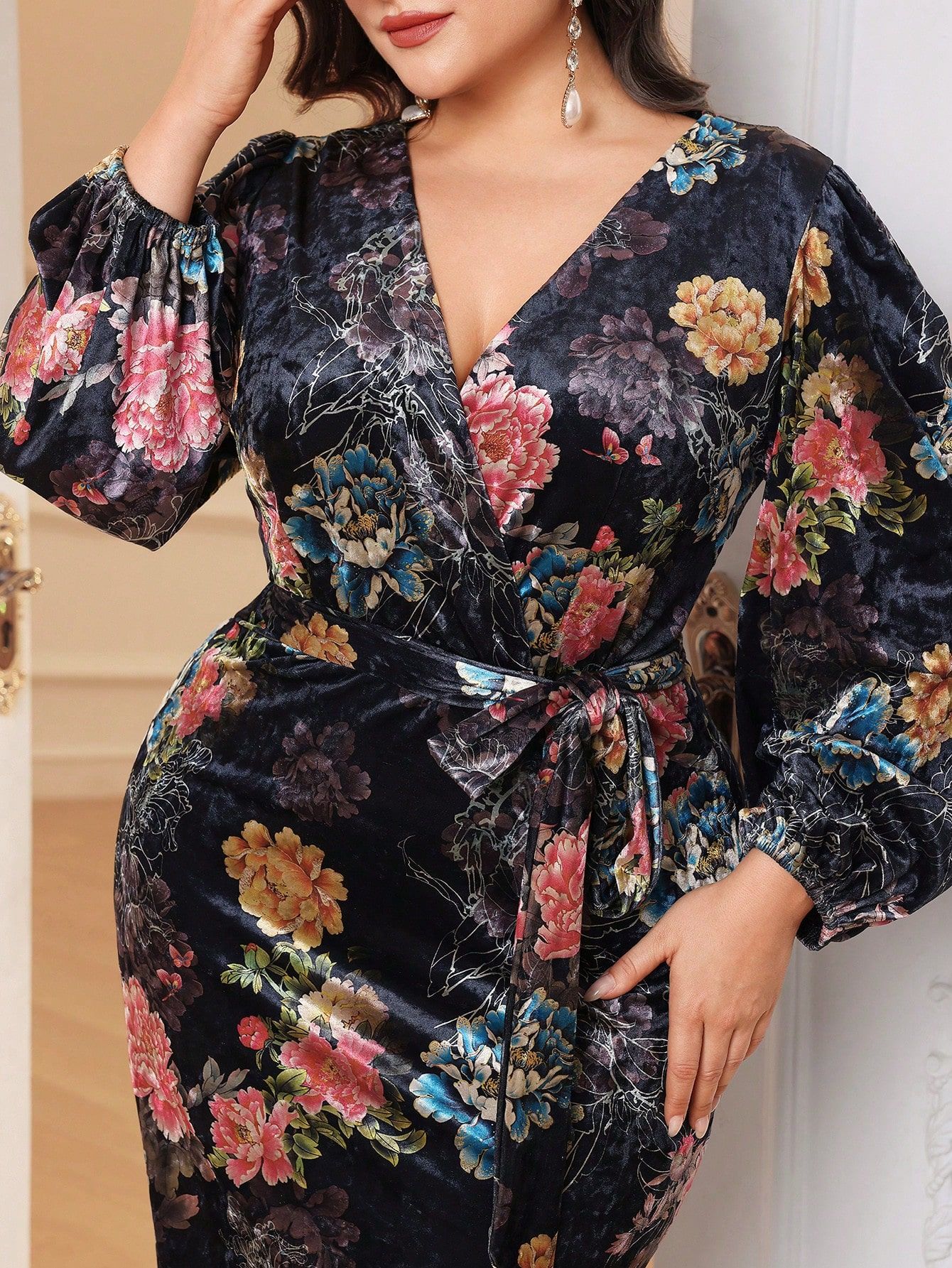 Sukienka Maxi Aksamitna Elegancka Ołówkowa W Kwiaty Shein Xxl 44