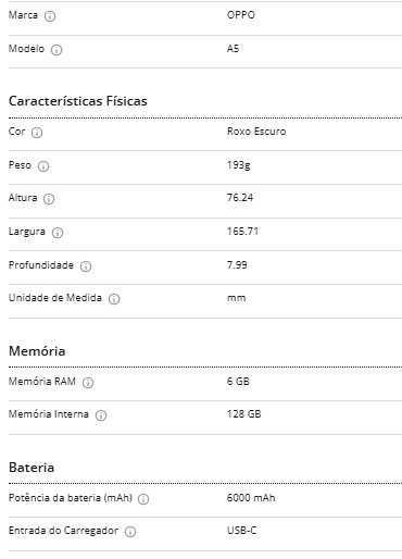 Telemóvel/smartphone OPPO A5 6Gb/128Gb preto núbula a estrear