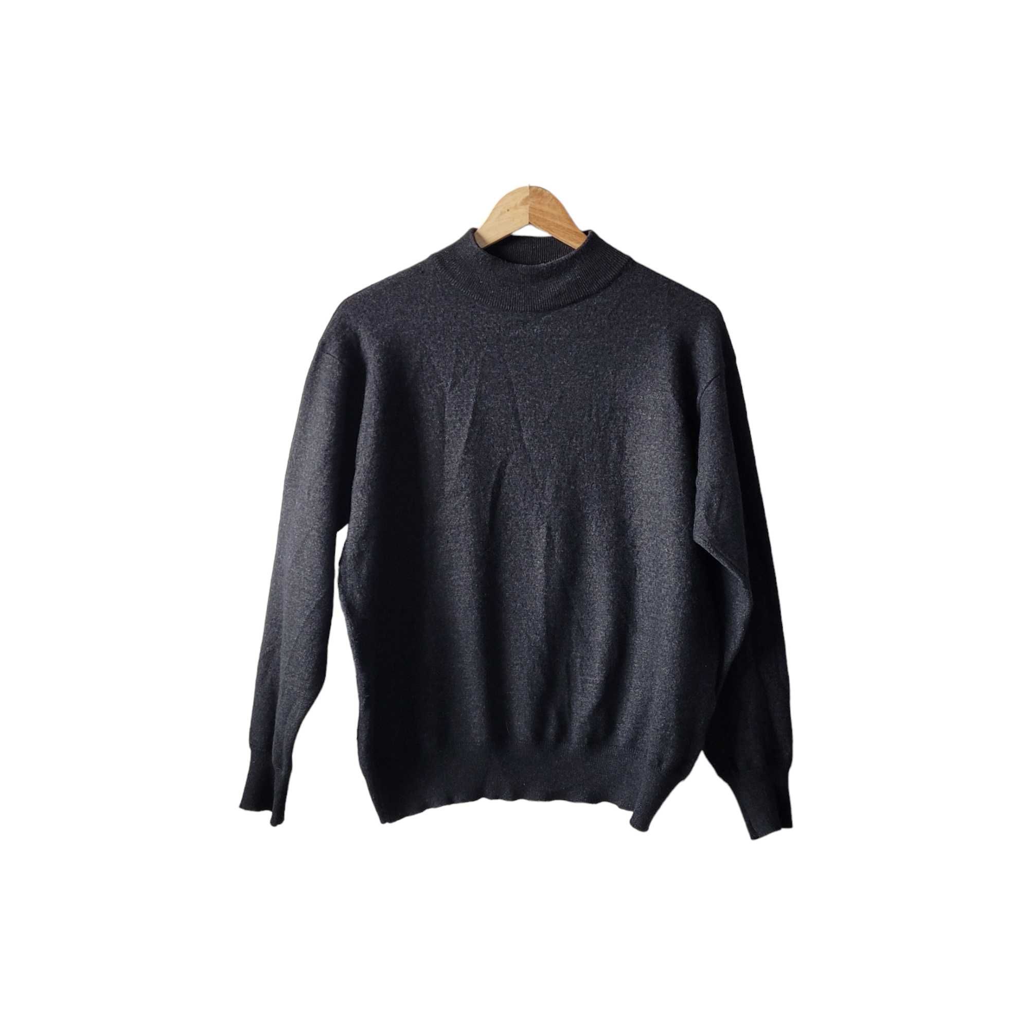 Grafitowy melanżowy sweter L Nouveau 50% wełna merynosa merino półgolf