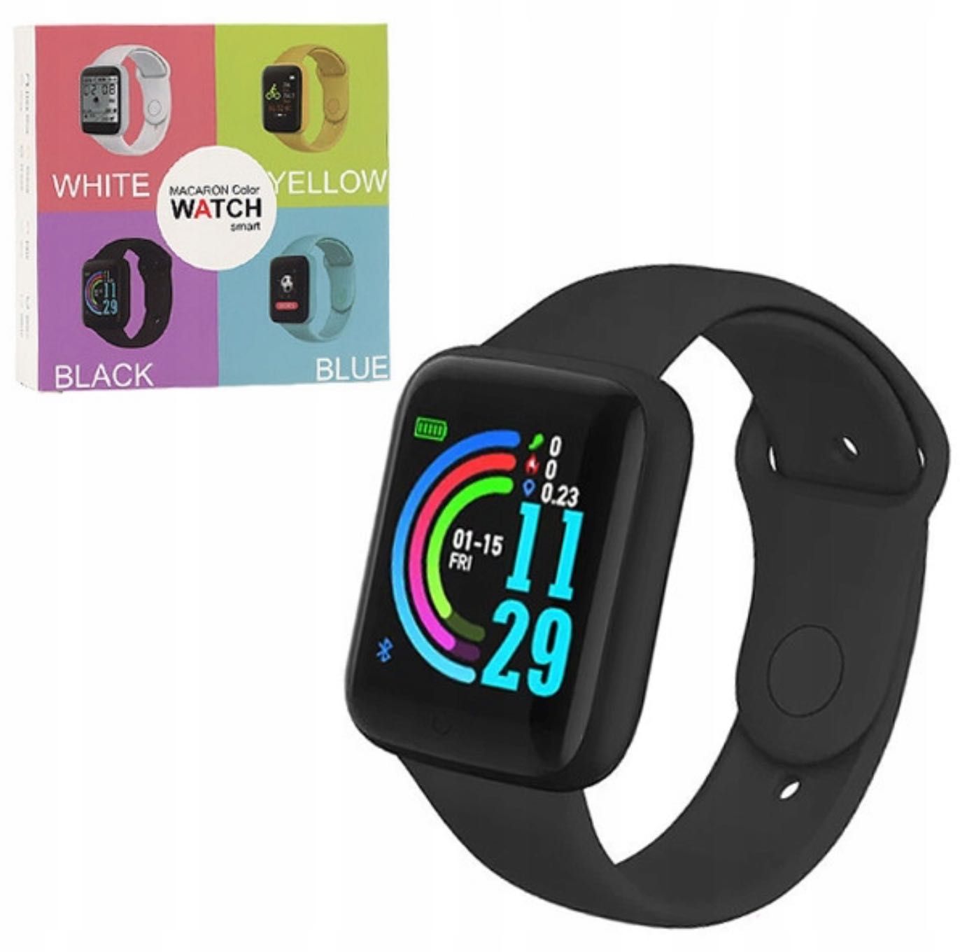 Smartwatch krokomierz tętno alerty Bluetooth Polskie Menu (czarny)