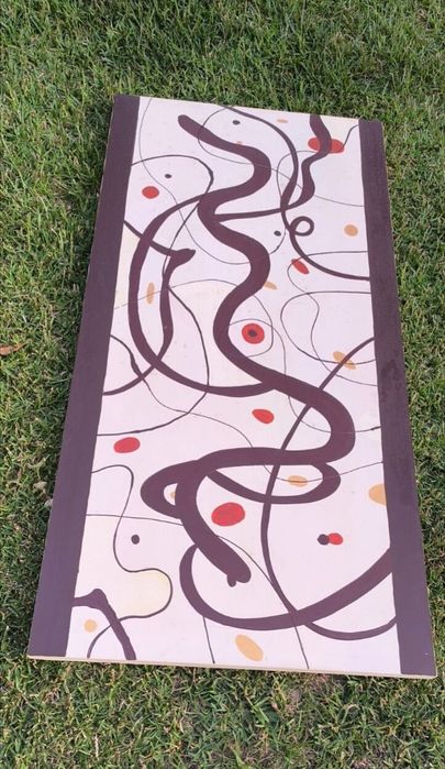 Belíssima pintura a óleo sobre tela e quadro em madeira, medidas 140cm