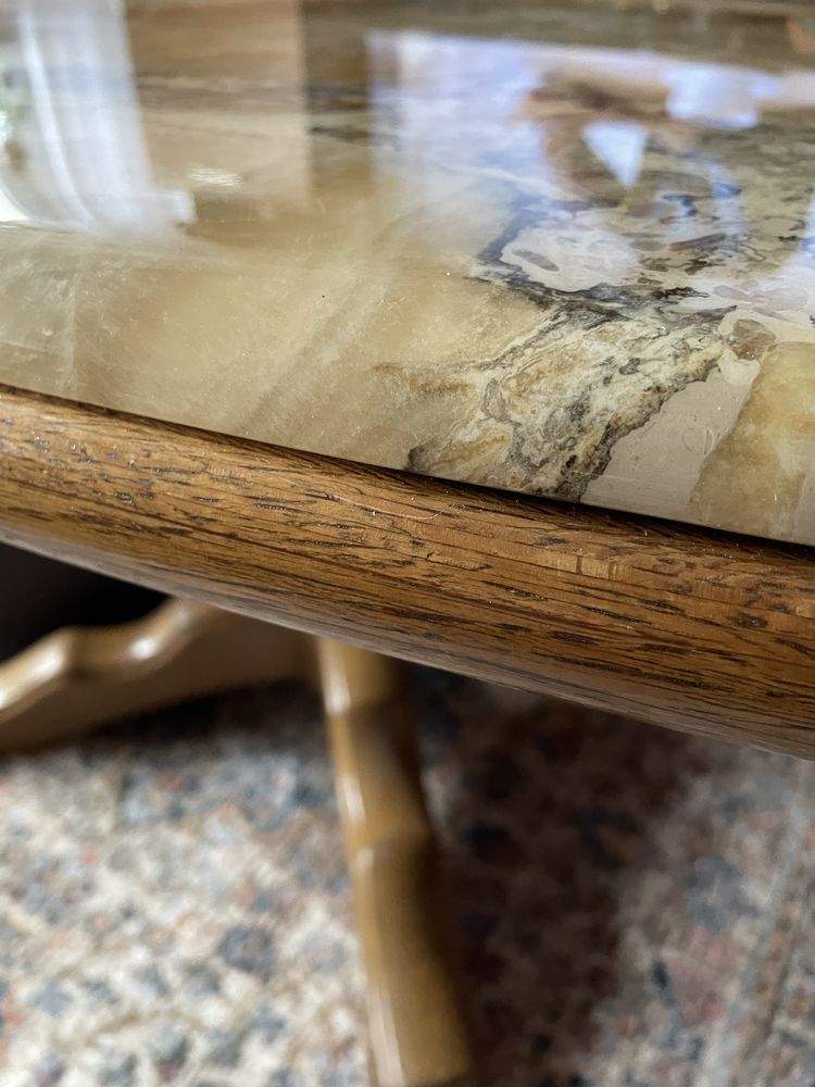Stół debowy owalny Ława z płyta marmurowa ciężki solidny