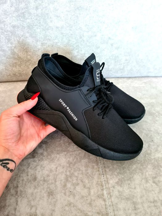 Sneakersy damskie czarne na szeroką stopę Nowe 43 wkł. 28 cm