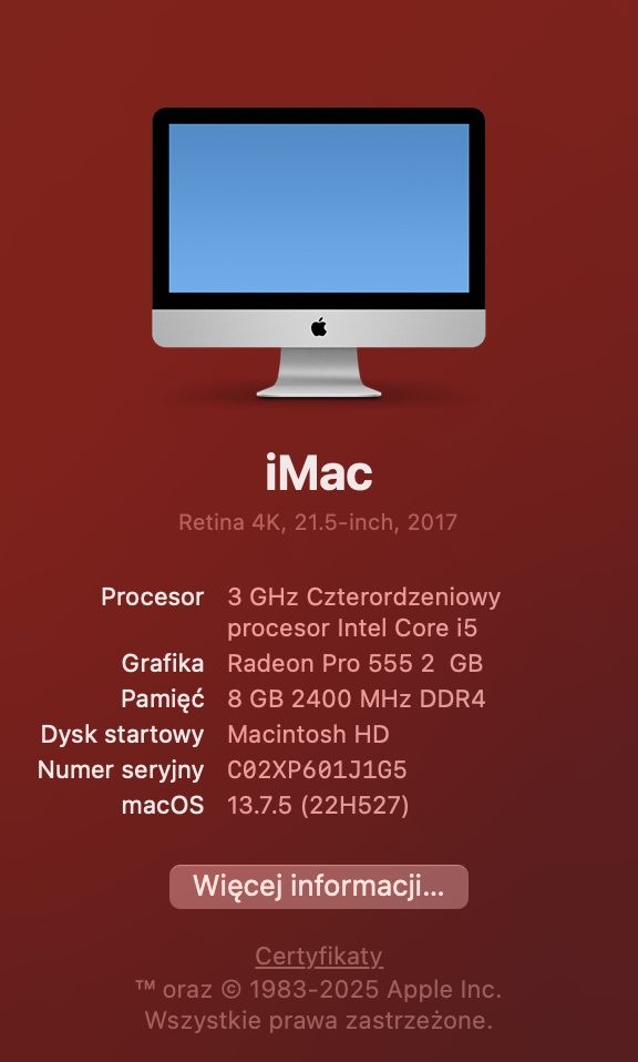 iMac 21.5” Retina 4K 2017 • i5 • 8GB RAM • SSD • Klawiatura i myszka