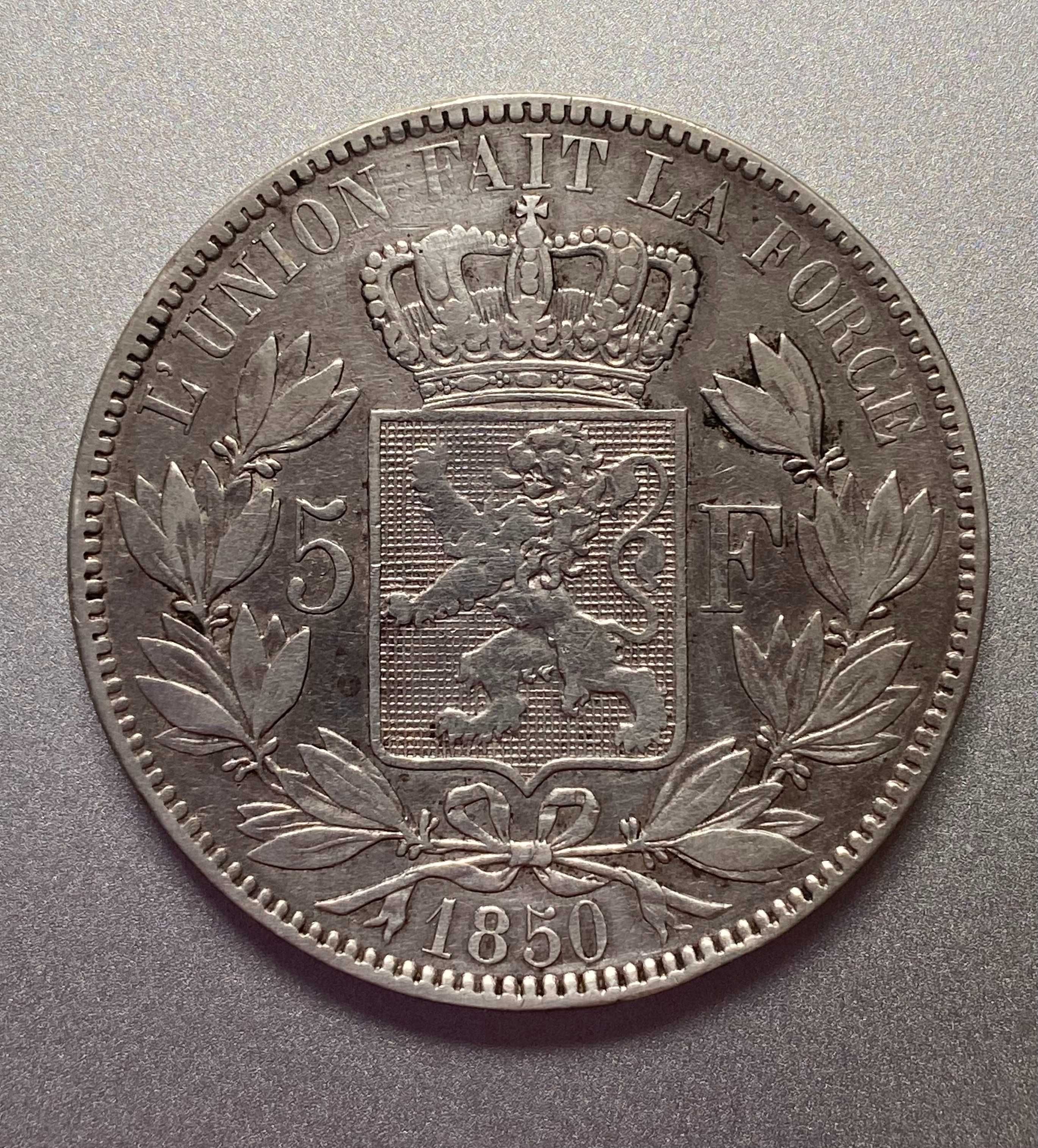 5 франков 1850 Бельгия Леопольд Серебро
