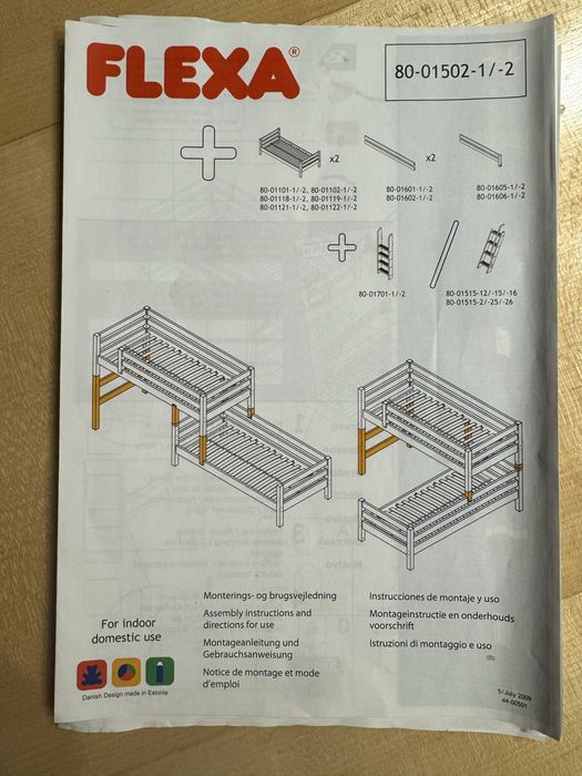 Flexa łóżko piętrowe półwysokie bielone z łóżniem niskim sttan dobry