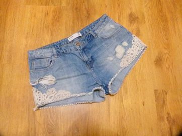 Zara szorty krótkie spodenki jeans z koronką dziury rozm 40 L