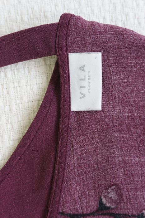 Bluzka Vila kwiaty bordo przewiewna z rękawem wiskoza