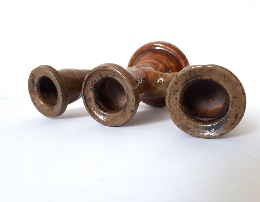 świecznik ceramiczny Iłża Chałupnik Cepelia trójramienny vintage