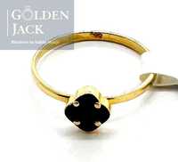 Złoty pierścionek koniczynka z onyksem złoto pr. 585 roz. 14 1,05 g