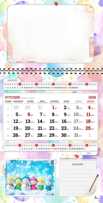 Kalendarz 2026, 12-stronnicowy, z okienkiem na zdjęcie